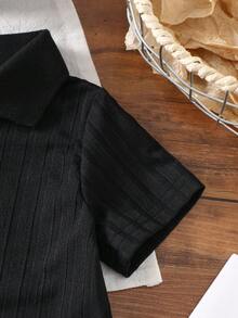 男婴黑色罗纹领短袖polo衫，春夏款 - 黑色 - 查看 4