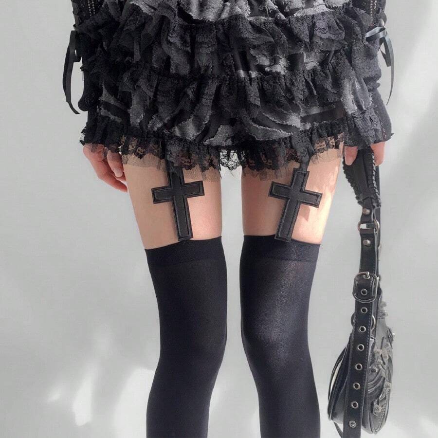 Dark Style Millennium Hot Girl Long Tube Socks Pantyhose Garter Stockings - 十字架白色 - 查看 1