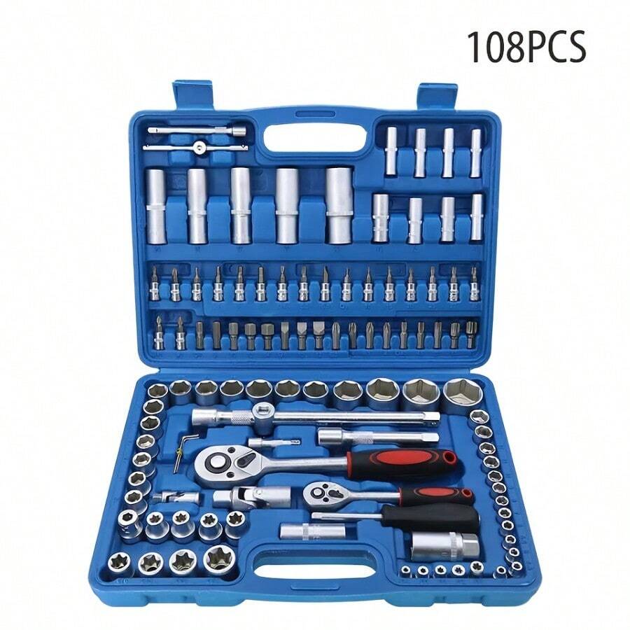 108pcs Professional Socket Wrench Set With Ratchet And Screwdriver, Carbon Steel, Universal Fit, For Auto Repair, Home Maintenance, And DIY Projects - 108PCS - View 1