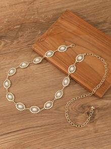 Dây thắt lưng thời trang khảm đá ngọc lam và đá Jasper, thắt lưng mỏng trang trí cho nữ dùng để mặc trong váy, phong cách Âu Mỹ xuyên biên giới mùa thu, mùa thu, Halloween - Vàng - Xem 4