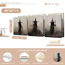 3pcs/Set Retro Witch Halloween Canvas Art Print, Abstract Wall Decoration, Suitable For Home Decor, Room Decor, Bedroom Decor, Living Room Decoration, Bathroom Decor, Wall Decor. Optional Wall Art With Frame.