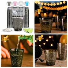 100 COUNT - BLACK SPARKLE SHOT GLASSES | Disposable Plastic Drink Party Cups | Neon Shiny Color Party Jello Shooters - 1 - Xem 2