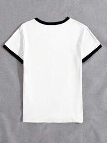 DEAR MOLLY 新款字母印花撞色T恤，女士款，柔软透气，短袖休闲运动T恤，圆领运动时尚夏季款 - 彩色 - 查看 4