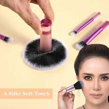 YEUSS WEWI Conjunto de Brochas de Maquillaje Porttil Walquicks Mini Pinceles Set, 10 Piezas con Bolsa de PU de Pinceles Cosmticos de Funcin Completa (Rosa) - rosa - Ver 4