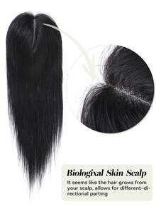 12英寸自然黑色手工编织区域3.25*5英寸混合式假发片，适合头发稀疏的女性，夹式假发片接发 - SNatural - 查看 3