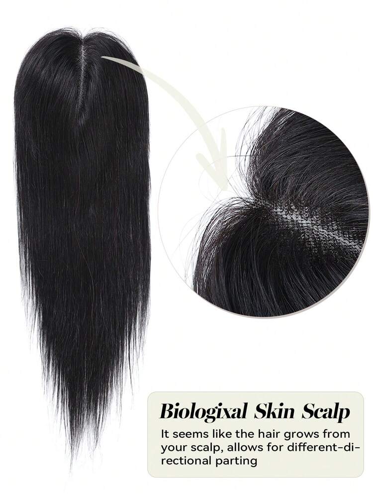 12英寸自然黑色手工编织区域3.25*5英寸混合式假发片，适合头发稀疏的女性，夹式假发片接发 - SNatural - 查看 3