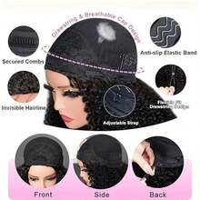 Half Wig Human Hair 3 In 1 Seamless Flip Over Half Wigs Drawstring Curly Half Wigs For Women Human Hair Glueless 180% Density Wear And Go Half Up Half Down Headband Wig Human Hair - Natural Black - View 11