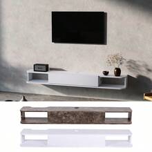 Floating TV Unit, Wall Mounted TV Cabinet, Floating Shelves With Door, Modern Entertainment Media Console Center Large Storage TV Bench For Living Room & Office 140X21.5X16cm - 白色 - 查看 1