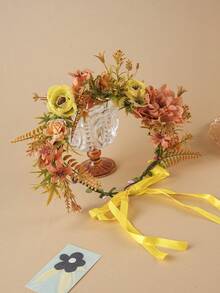 1 pezzo Fascia per capelli regolabile con fiore di girasole, accessorio per capelli con fiori realistici, adatto per uso quotidiano - Arancione Corallo - Visualizzare 4