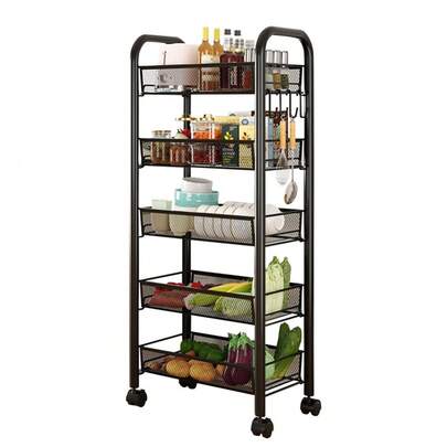 Kitchen Trolley On Wheels, 5 Tier Fruit And Vegetable Basket With 4*360° Casters, Metal Rolling Storage Cart For Living Room, Laundry, Garage And Bathroom