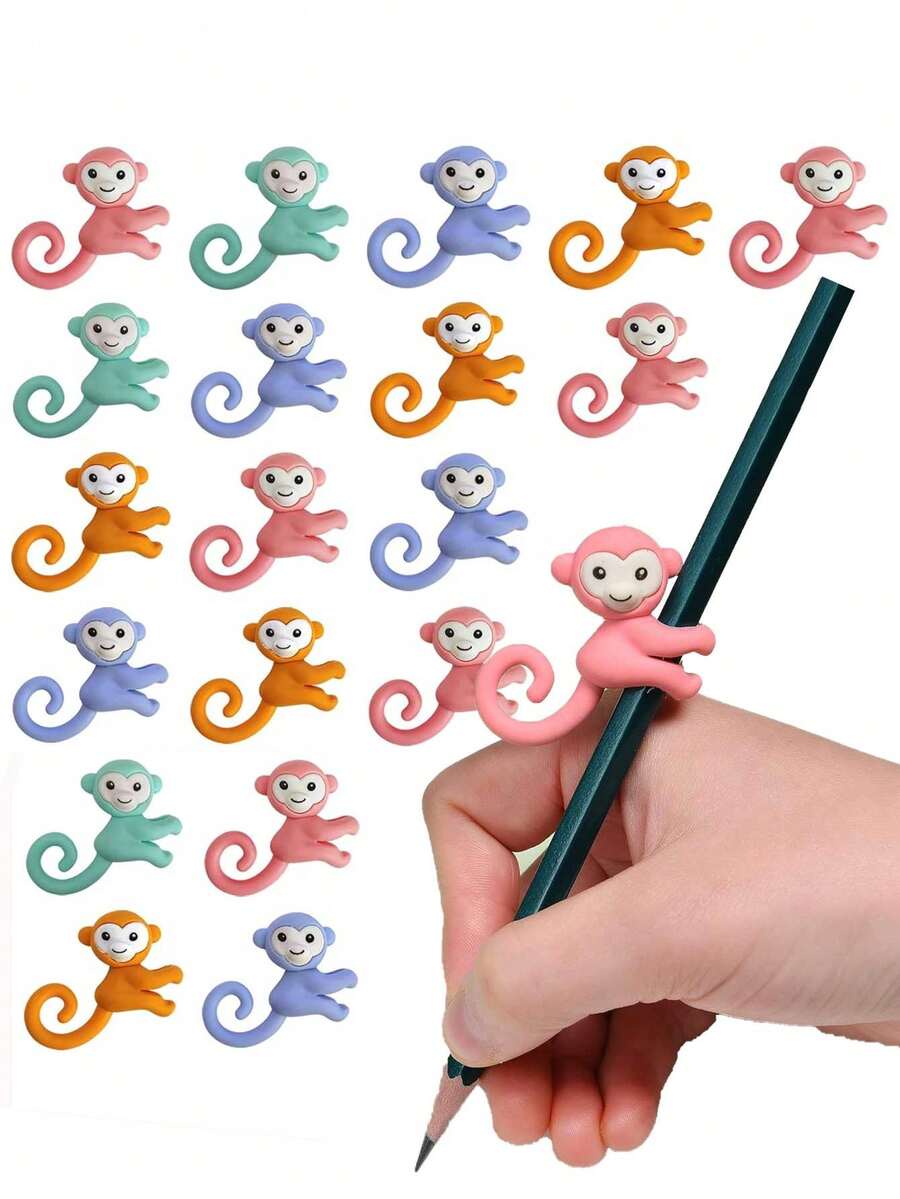 24pcs Mini 3D Cute Monkey Pencil Toppers Erasers, Monkey Erasers, Hanging Pencil Erasers, Great For Classroom Rewards, Party Favors, Back To School Gifts And Friend Exchanges - Multicolor - View 1