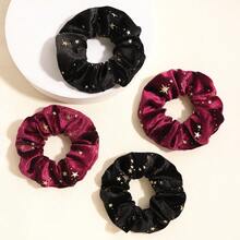 4个/套 丝绒金色星星发圈 发饰，发绳，发圈 - 2黑色+2酒紅 - 查看 5
