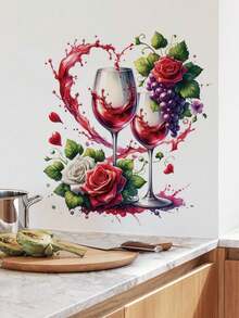 1片装多尺寸PVC可移除墙贴，情人节装饰墙贴，浪漫玫瑰花、爱心、接吻情侣、优雅羽毛爱心、节日氛围酒杯和巧克力图案，适用于卧室、客厅、书房、餐厅、浴室、家居墙面装饰、房间装饰 - 彩色 - 查看 20