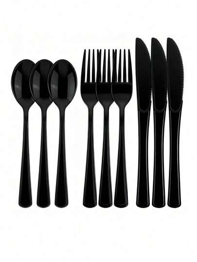 150/75/25/3 Pcs Black Dinnerware Set, Includes Cake/Pasta Utensils, Salad Forks/Dessert Spoons, Elegant Black Party Tableware, Easy To Clean And Reusable, Suitable For Weddings, Luncheons, Family Gatherings, Engagement Parties, BBQs, Dinners, Reunions, Birthdays, Holidays, Retirement Parties, Outdoor Picnics, Buffets, And Takeout! (Offers Various Combination Options To Meet Different Guest Counts)