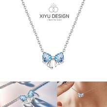 Blue Bow Jewelry Set Fashion Earring Necklace Ring Bracelet Tie Set Original Women Fine Festival Gift Valentine's Day Gift - White - View 7