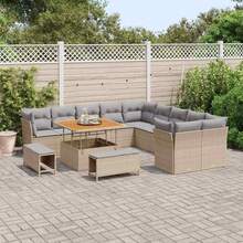 vidaXL Garden Sofa Set With Cushion 13 Pcs Multiple Colors Poly Rattan - Beige - View 3