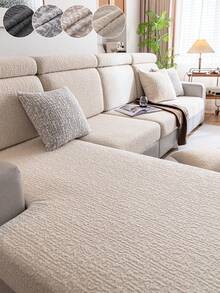 1件装毛绒提花防滑沙发座垫套，柔软亲肤，防宠物抓挠，弹性沙发套，适用于L型组合沙发和1/2/3/4人座沙发，春秋季（单独出售） - 米色 - 查看 1