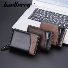 Baellerry Men's Short Wallet, European And American Retro Style, Multi-Card Slots, Closure, Patchwork Leather, Fashionable Zipper Coin Purse - Coffee Brown - View 4