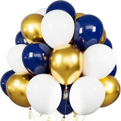 33pcs 10-Inch Navy Blue, Metallic Gold, Matte White Latex Balloon Party Set, Suitable For New Year Decoration, Birthday Party, Baby Shower, Wedding, Valentine's Day, Theme Party, Gender Reveal Party, Cocktail Party, Anniversary, Holidays, Prom And Various Indoor/Outdoor Occasions. Party Supplies, Party Decorations, Photo Backdrop.