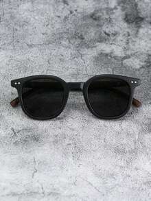 1pc Wood Grain Leg Rivet Fashion Glasses, Unisex UV Protection Eyewear - Grey - View 3