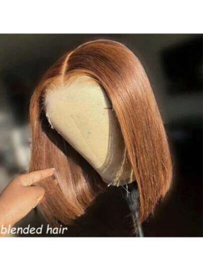 8英寸 180% 密度 13x4 隐形高清蕾丝前置真人发精灵短假发，13x4 蕾丝前置假发，短款精灵短发，无需胶水，真人发混纺假发，预先拔毛的短直发蕾丝前置假发，180% 密度，自然发际线，棕色，8-36 英寸