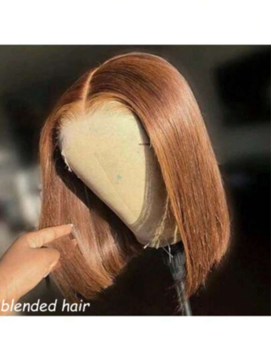 8英寸 180% 密度 13x4 隐形高清蕾丝前置真人发精灵短假发，13x4 蕾丝前置假发，短款精灵短发，无需胶水，真人发混纺假发，预先拔毛的短直发蕾丝前置假发，180% 密度，自然发际线，棕色，8-36 英寸 - 棕色 - 查看 1