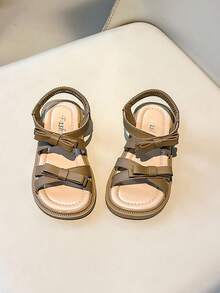 1 Pair Girls' Bow Decor Anti-Slip Open Toe Flat Sandals, Suitable For Family Dinners, Children's Play Areas And More - Brown - View 5
