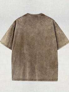 230g Heavyweight Washed Fashion Printed Plus Size T-Shirt Unisex Color Block Printed Pattern Couple Outfit Casual Street Outdoor Adventure Travel Top  100% Cotton Top Outdoor Wear - 棕色 - 查看 2