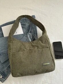 Nueva bolsa de hombro de pana de unicolor y versátil, bolso baguette minimalista casual, bolso cubo grande - Verde - Ver 6