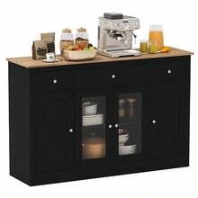 GOFLAME 55" Large Buffet Sideboard Kitchen Storage Modern Coffee Bar Cabinet White - Black - View 3