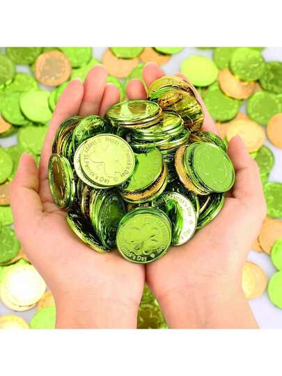 50 ชิ้น เหรียญสุขสันต์วันนักบุญแพทริก, เหรียญโชคดีรูปใบโคลเวอร์, เหรียญพลาสติกลอกเลียนแบบ, ของตกแต่งวันหยุด, รางวัลงานรื่นเริง, อุปกรณ์งานเลี้ยงวันไอริช, เหรียญชิปเกมวันนักบุญแพทริก