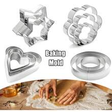 12件套不锈钢饼干模具，包含花朵、圆形、心形、星形等多种形状，适用于厨房烘焙、情人节派对、家居装饰和馈赠亲友。 - 彩色 - 查看 8