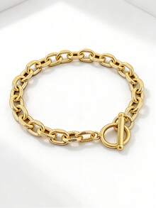 MECYLIFE 1pc Minimalist Chain Bracelet With OT Clasp, Stainless Steel Hiphop Bracelet For Men, Everyday Jewelry