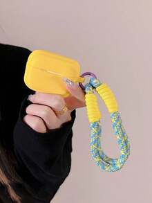 1pc Striped Yellow + Yellow & Blue Braided TPU Bluetooth Earphone Protective Case, Compatible With Airpods 1/2, Apple Pro 3/Pro 2 Series - Multicolor - View 9