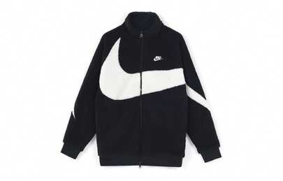  Nike Sportswear Reversible Swoosh Mock Neck Zip-Up Fleece Jacket, Black