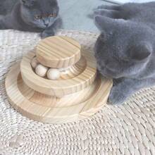 三层木制猫玩具转盘带滚珠轨道，宠物益智玩具，滚珠摇铃秋千