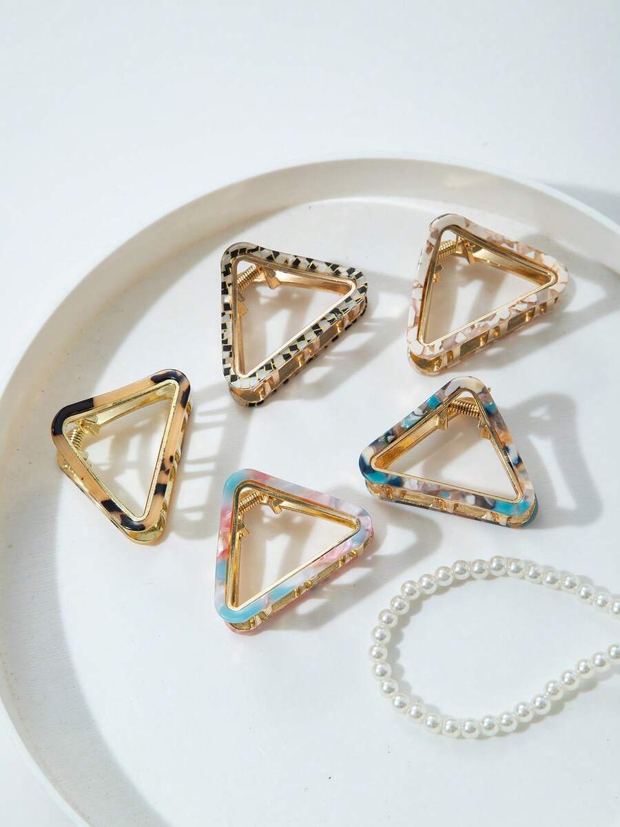 1pc Bag Hollow Triangle Acetate Alloy Hair Claw Clip, Suitable For Daily Wear - Multicolor - View 1