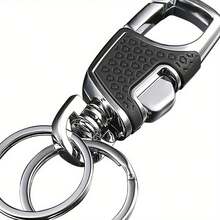 1pc Double Ring One-Click Key Chain, Iron Chain Anti-Lost Leather Ring - Fashionable Metal Texture Design, Sturdy Structure, Suitable For All Vehicle Models, Perfect Gift For Enthusiasts, Driver Accessory, Key Ring - Black * 1 Piece - View 8