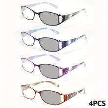 Set Of 4 Oval Women's Reading Glasses Colorful Printed Lightweight Portable For Daily Use - 黑色+藍色+紫色+棕色 - 查看 13
