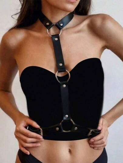 1 pieza Arnés de pecho de cuero sintético para mujer, accesorio sexy de lencería, artículo de cosplay
