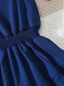 Girls' Colorblock Cable Knit Princess Dress, Casual Vacation Dress Suitable For 8-12 Years Old - Blue - View 4