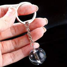 1pc 26 English Alphabet Time Gem Double-Sided Glass Ball Keychain Metal Key Chain Accessory Small Gift - Silver - View 3