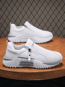 2026 New Men's Casual Sports Shoes, Thick Sole, Anti-Slip, , Low-Top, Round Toe, Side Zipper Design, Comfortable, Solid Color, Letter Print, Stitching, Soft Bottom, Lightweight, Comfortable, Casual, Daily Commute,