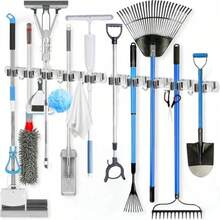 CYPNOrganizador de pared con 5 estantes y 4 ganchos para escobas y trapeadores - Estante de almacenamiento para garaje ganchos de acero inoxidable extra resistentes. holder-metallic-1pcFashion - 222686333 - Ver 9