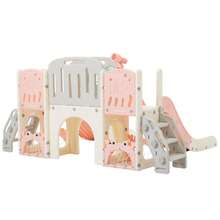 8-In-1 Children's Playground Set, Freestanding Sea Animal Theme Set With Slide, Arched Tunnel, Basketball Hoop And Telescope, Double Slides For Toddlers, Climbing Frame For Children - Pink - View 11