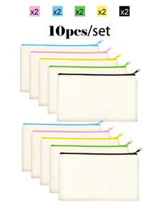 5/10/20/50pcs Blank Canvas Zipper Bags, Multi-Color Makeup Canvas Bags, Simple Tassel Zipper Bags, Blank Pencil Cases, Suitable For School, Travel, DIY Accessories Storage, Festival & Festival Gift Packaging Bags, Stationery - Beige - View 28