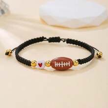 Soccer Rugby Baseball Sports Stretch Bracelets Handmade Baskrtball Beaded Ball Charm Adjustable Braided Bracelets For Women Men Sports Team Party Favors Jewelry Gifts - Rugby Set A - 查看 3