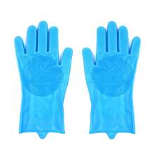 Dishwashing Gloves Kitchen Scrubbing Silicone Cleaning Gloves Heat Insulation Wear-Resistant Kitchen Household Cleaning Gloves - A Pair Of Blue - View 9