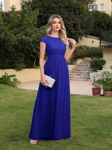 Babyonlinedress Plain Elegant Romantic Chiffon Contrast Lace  Backless  Zipper  Bridesmaid Dress  Wedding  Party  Formal & Evening  Wedding Guest  Prom  Homecoming - 寶藍色 - 查看 8