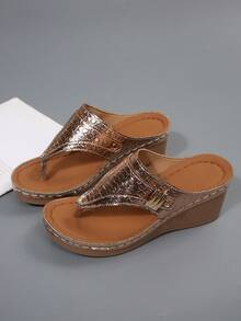 Ladies' Thick-Soled Wedge Heels And Flip-Flops, High Heels Up To 4 Centimeters, Slip-On Style, Suitable For All Seasons - Champagne - View 6